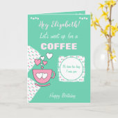 ピンクアンドグリーンコーヒー&フレンズ誕生日 カード (黄色い花)