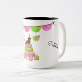 ピンクアンドグリーンダッシュント誕生日マグ ツートーンマグカップ (正面右)
