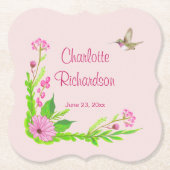 ピンクアンドグリーンノスタルジックフローラ紙コースター ペーパーコースター (正面)