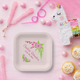 ピンクアンドグリーンノスタルジックフローラ紙プレート ペーパープレート