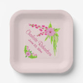 ピンクアンドグリーンノスタルジックフローラ紙プレート ペーパープレート (正面)