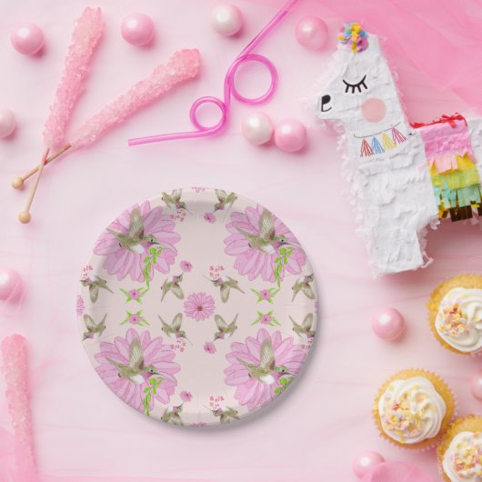 ピンクアンドグリーンノスタルジックフローラ紙プレート ペーパープレート (パーティー)