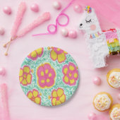 ピンクアンドグリーンハイビスカスプリント紙プレート ペーパープレート (パーティー)