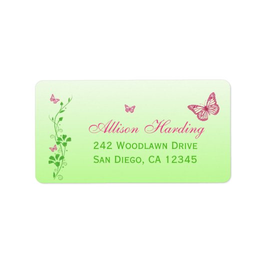 ピンクアンドグリーンバタフライフローラ住所 シール (正面)