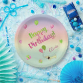 ピンクアンドグリーンパステル誕生日紙プレート ペーパープレート (パーティー)