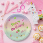 ピンクアンドグリーンパステル誕生日紙プレート ペーパープレート (パーティー)