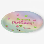 ピンクアンドグリーンパステル誕生日紙プレート ペーパープレート (アングル)