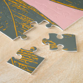 ピンクアンドグリーンパームフォンドボタニカルスケッチ ジグソーパズル (側面)