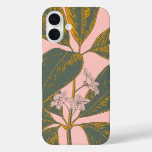 ピンクアンドグリーンパームフォンドボタニカルスケッチ iPhone 16 PLUSケース