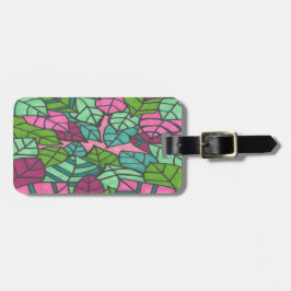 ピンクアンドグリーンパーム葉プリント ラゲッジタグ
