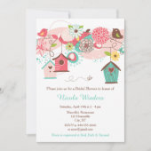 ピンクアンドグリーンフローラバードハウスブライダルシャワー 招待状 (正面)