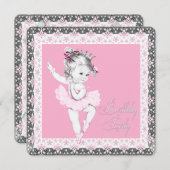 ピンクアンドグレーバレリーナバースデーパーティ招待状 招待状 (正面/裏面)