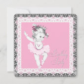 ピンクアンドグレーバレリーナバースデーパーティ招待状 招待状 (正面)