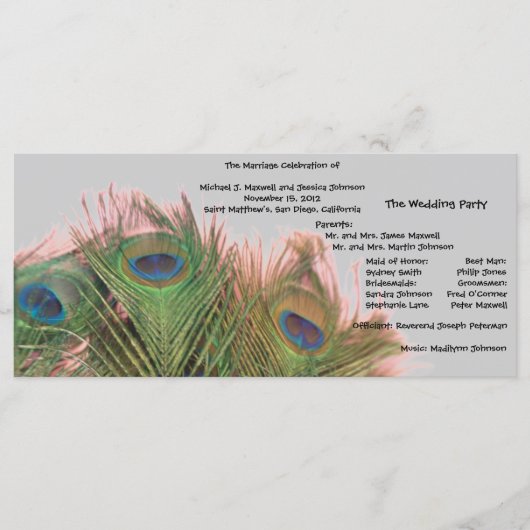 ピンクアンドグレーピーコック結婚式 プログラム (正面)