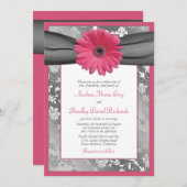 ピンクアンドグレーフローラダマスクウェディング招待状 招待状 (正面/裏面)