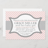 ピンクアンドグレーベビーシャワー招待状 招待状 (正面/裏面)