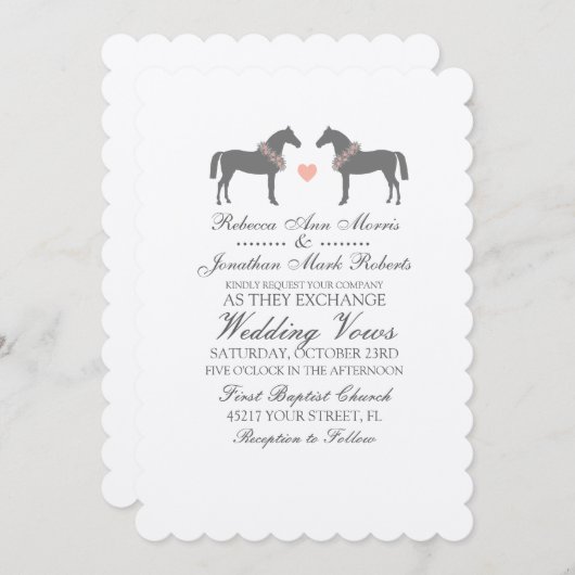 ピンクアンドグレーホース結婚式招待状 招待状 (正面/裏面)