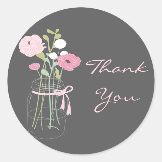 ピンクアンドグレーメイソンジャール結婚式の引き出物シール ラウンドシール (正面)