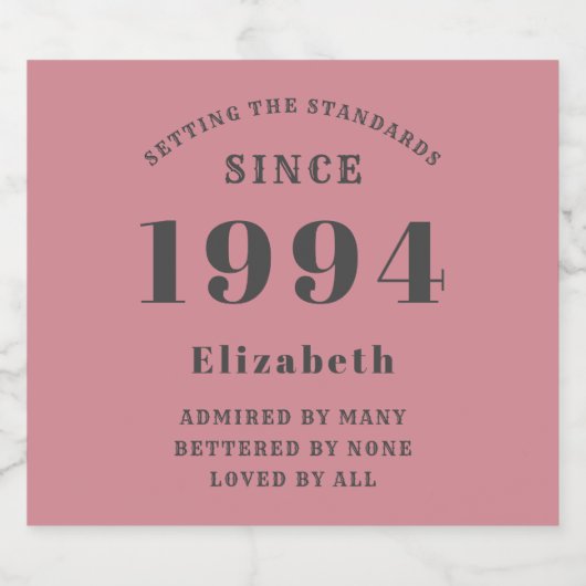 ピンクアンドグレー30th誕生日1994写真テンプレート スパークリングワインラベル (シングルラベル)