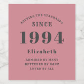 ピンクアンドグレー30th誕生日1994写真テンプレート ワインラベル (シングルラベル)