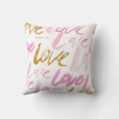 ピンクアンドゴールドフェイクフォイルラブタイポグラフィカスタム クッション (裏面)