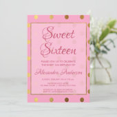 ピンクアンドゴールドフォイルポールドットスウィート16誕生日 招待状 (スタンド正面)