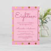 ピンクアンドゴールドフォイルポールドット18誕生日 招待状 (スタンド正面)