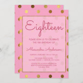 ピンクアンドゴールドフォイルポールドット18誕生日 招待状 (正面/裏面)