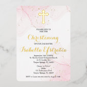 ピンクアンドゴールドフォイルマーブル《キリスト教》洗礼式や命名式招待状 箔招待状 (正面)