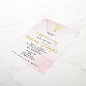 ピンクアンドゴールドフォイルマーブル《キリスト教》洗礼式や命名式招待状 箔招待状 (回転した状態)