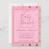 ピンクアンドゴールドフォイル水玉模様ガールズベビーシャワー 招待状 (正面)