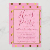 ピンクアンドゴールドフォイル水玉模様ヘンズパーティー 招待状 (正面/裏面)