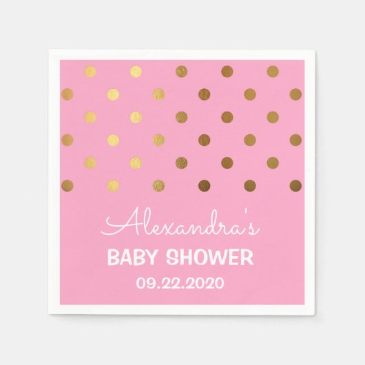 ピンクアンドゴールドフォイル水玉模様ベビーシャワー スタンダードカクテルナプキン (正面)