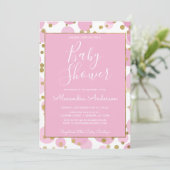 ピンクアンドゴールドフォイル紙吹雪ガールズベビーシャワー 招待状 (スタンド正面)