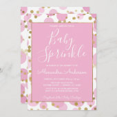 ピンクアンドゴールドフォイル紙吹雪ガールズベビー散水 招待状 (正面/裏面)