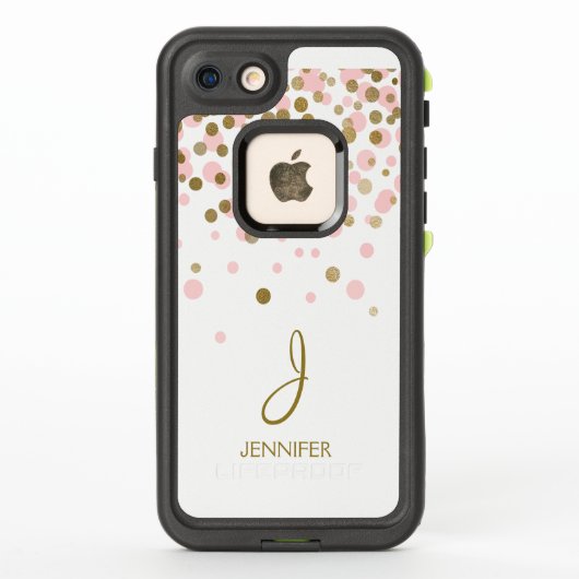 ピンクアンドゴールドフォイル紙吹雪モノグラム LifeProof iPhoneケース (裏面)
