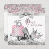 ピンクアンドシルバーキンセアニェラプリンセス15誕生日 招待状 (正面/裏面)