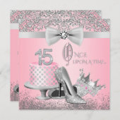 ピンクアンドシルバーキンセアニェラ誕生日パーティー 招待状 (正面/裏面)