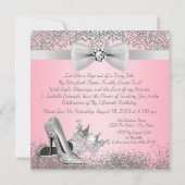 ピンクアンドシルバーキンセアニェラ誕生日パーティー 招待状 (裏面)