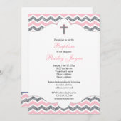 ピンクアンドシルバーグリッターガールバプテスマ《キリスト教》洗礼式や命名式 招待状 (正面/裏面)