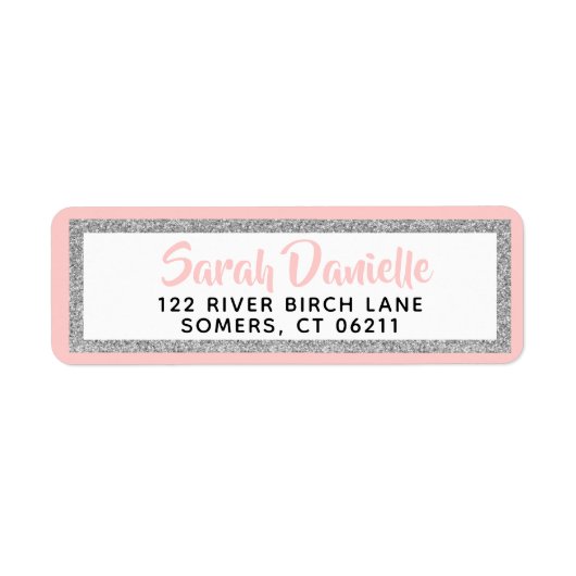 ピンクアンドシルバーグリッターバルミツワー住所 シール (正面)