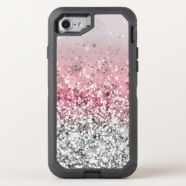 ピンクアンドシルバーグリッター オッターボックスディフェンダーiPhone SE/8/7 ケース