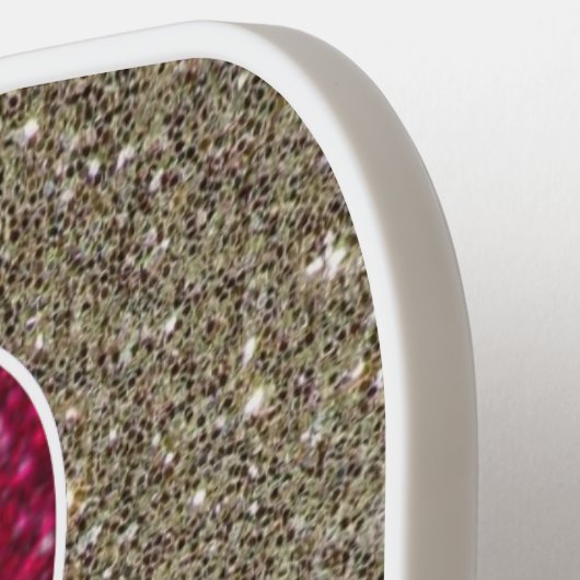 ピンクアンドシルバースカルグリッターかわいらしタフカッコいい ピックルボールラケット (左詳細)