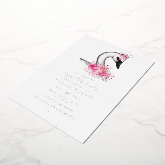 ピンクアンドシルバースワンキンセアニラフォイル招待状 箔招待状 (回転した状態)