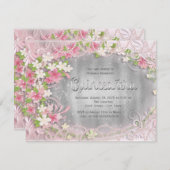 ピンクアンドシルバーフォイルフローラクインセアニラ 招待状 (正面/裏面)