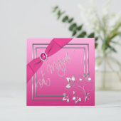 ピンクアンドシルバーフローラバルミツワー招待状 招待状 (スタンド正面)