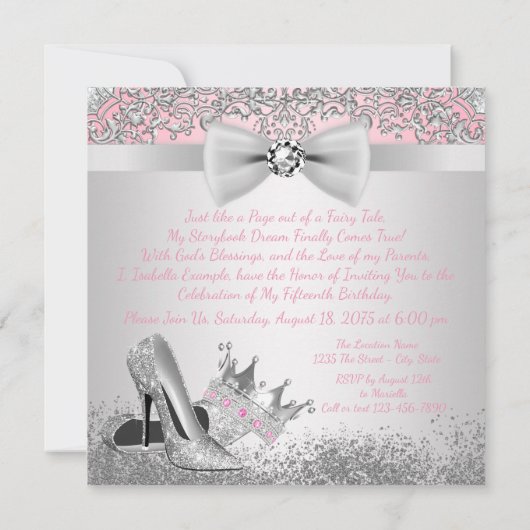 ピンクアンドシルバープリンセスキンセアニェラ 招待状 (裏面)