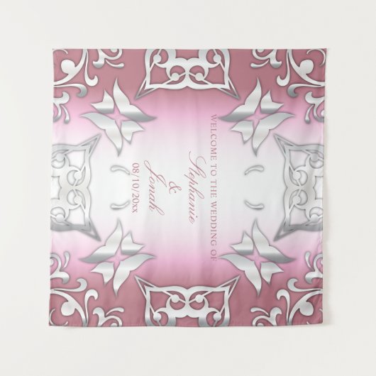 ピンクアンドシルバーヴィンテージアンティークエレガントな結婚式 タペストリー (正面(横))