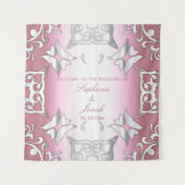 ピンクアンドシルバーヴィンテージアンティークエレガントな結婚式 タペストリー (正面)