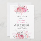 ピンクアンドシルバー牡丹花模様ブライダルシャワー 招待状 (正面)